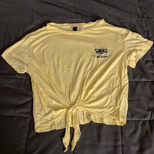 Divided “let it bee” yellow tie crop